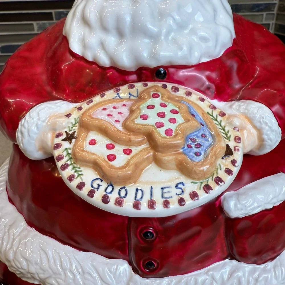 Vintage Ceramic Santa Claus Cookie Jar Holding Plate‎ of Goodies Christmas Decor